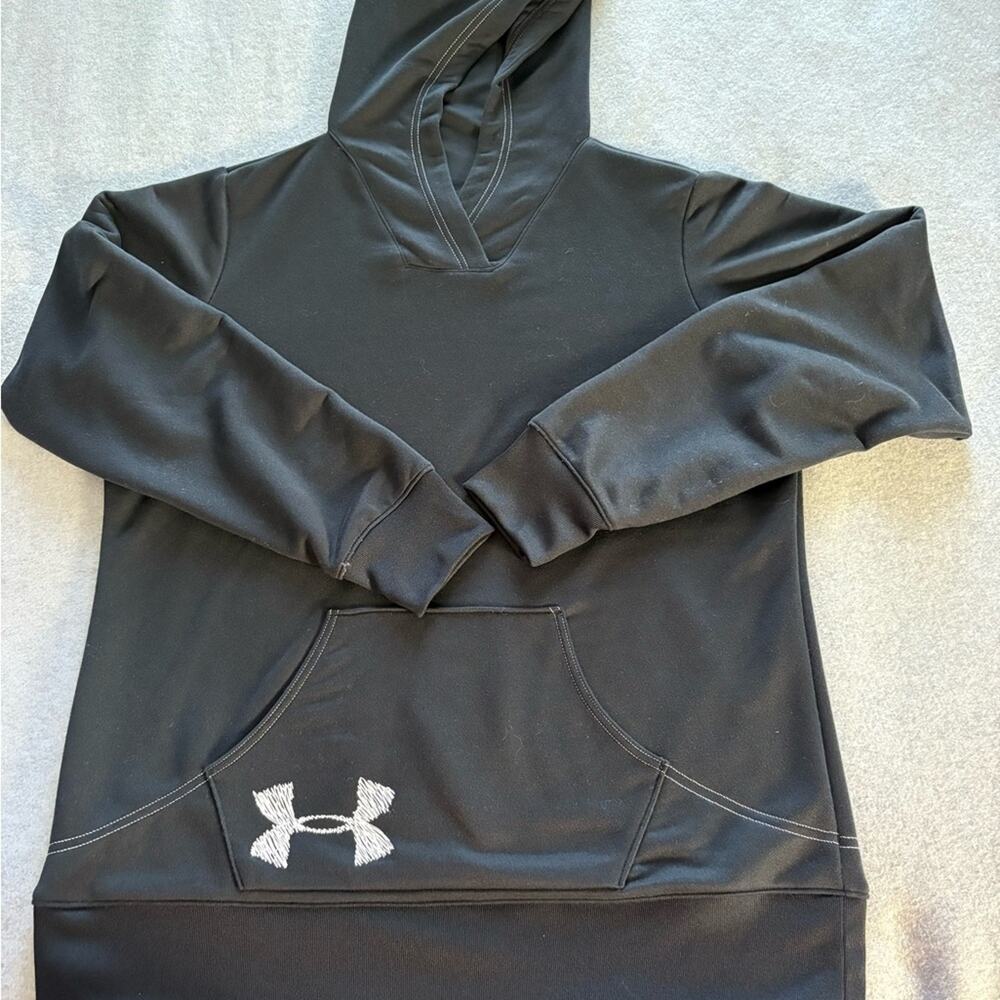 Under Armour Women’s XL Black Pullover Hoodie Logo Kangaroo Pocket Athletic - Picture 2 of 12